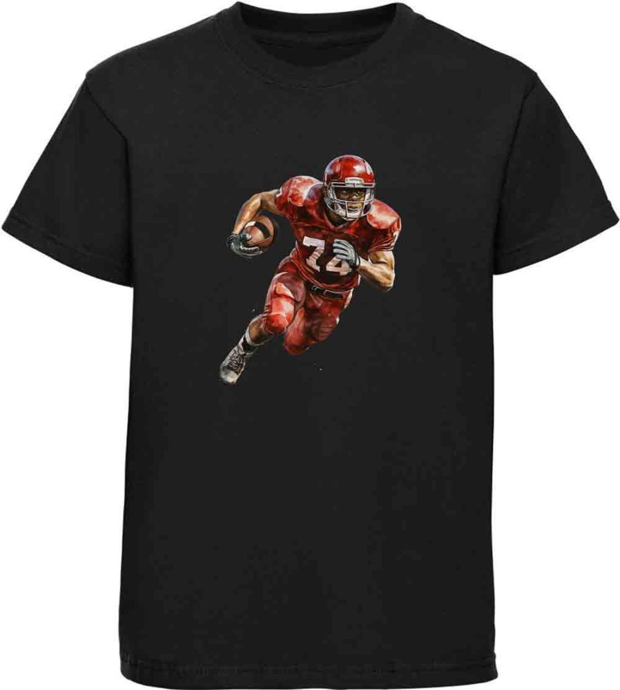 Bedrucktes Kinder T-Shirt roter American Football Spieler mit Ball